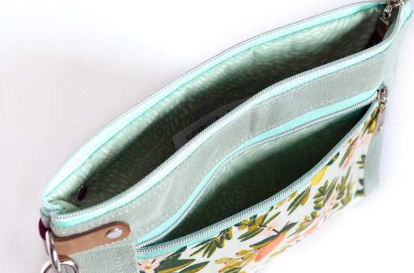 Mint Rifle Paper Co Citrus Double-Zip Wristlet