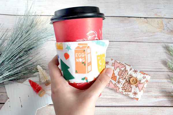 Pink & White Retro Holiday Coffee Sleeve