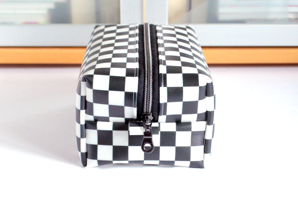 *Jelly Vinyl* Black & White Checker Boxy Toiletry Bag