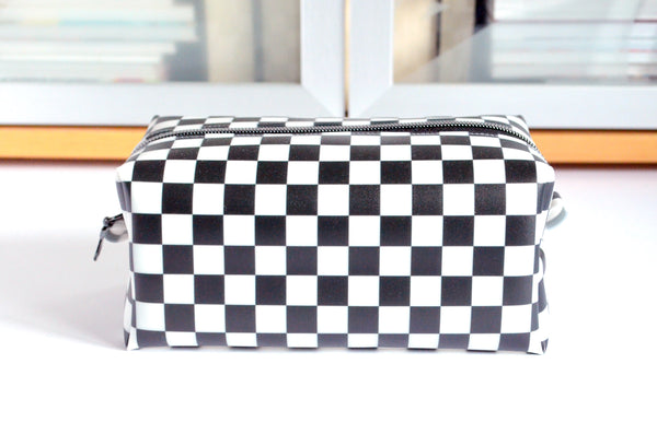 *Jelly Vinyl* Black & White Checker Boxy Toiletry Bag