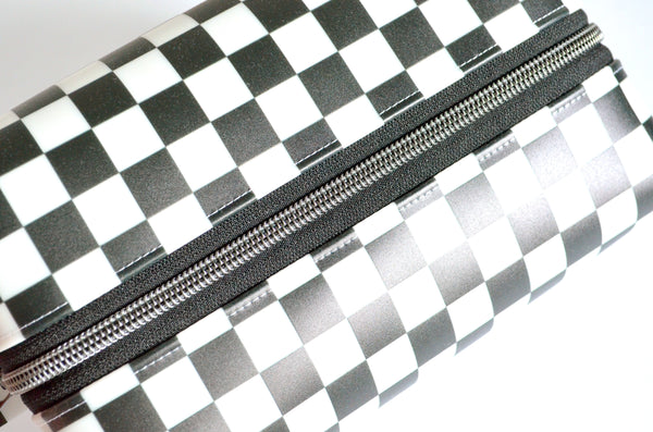 *Jelly Vinyl* Black & White Checker Boxy Toiletry Bag