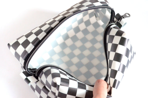 *Jelly Vinyl* Black & White Checker Boxy Toiletry Bag