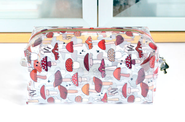 *Clear Vinyl* Red Mushroom Toiletry Bag