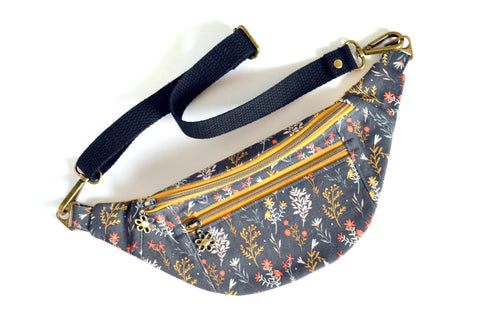 Black Wildflower Fanny Pack