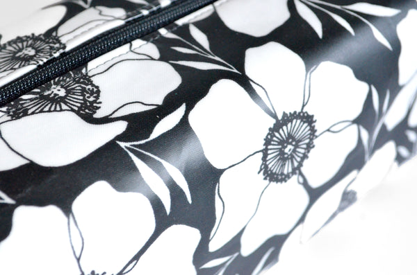 Black & White Floral Laminated Boxy Toiletry Bag