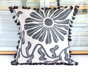 Pillow Cover - Charcoal Block Print Daisy