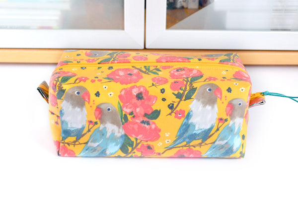 Yellow Birdy Laminated Boxy Toiletry Bag