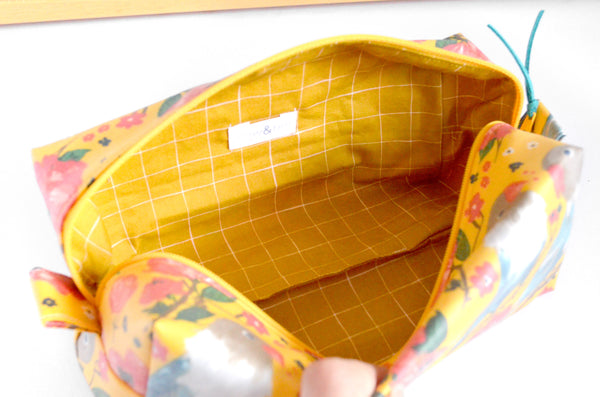 Yellow Birdy Laminated Boxy Toiletry Bag