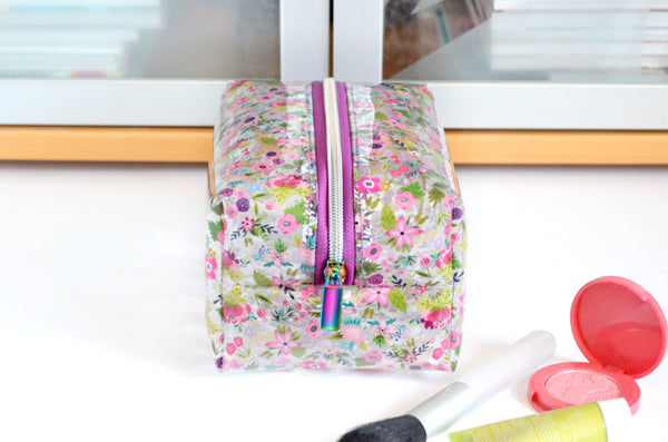 *Clear Vinyl* Small Pink Floral Toiletry Bag