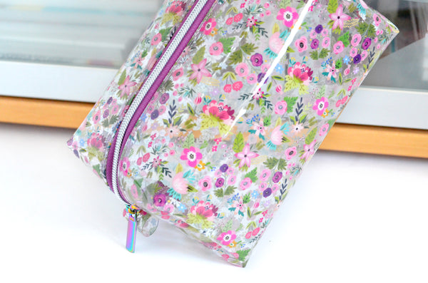 *Clear Vinyl* Small Pink Floral Toiletry Bag