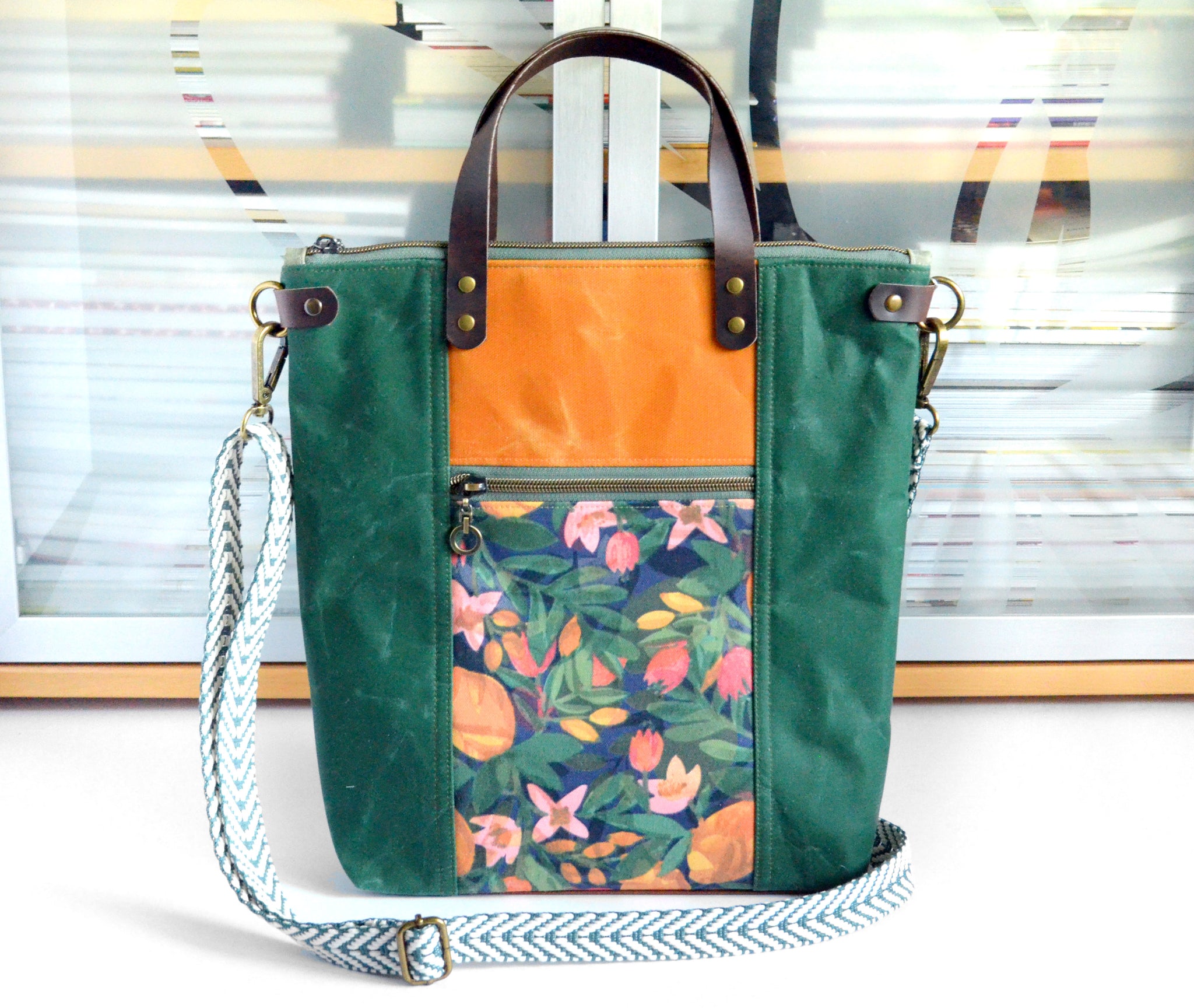 Emerald Green Citrus Crossbody Tote Bag