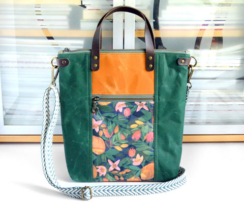 Emerald Green Citrus Crossbody Tote Bag