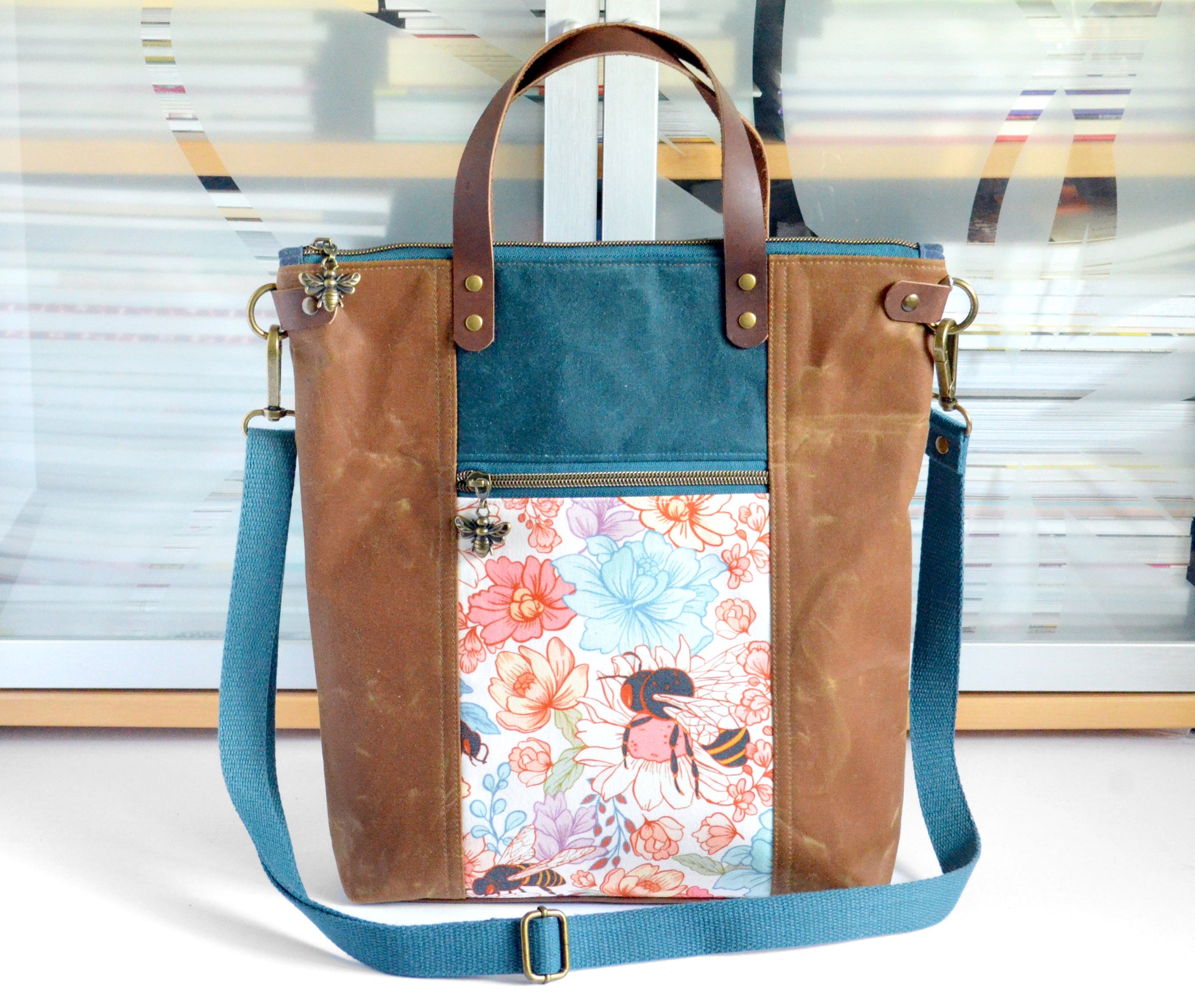 Bee Floral Crossbody Tote Bag