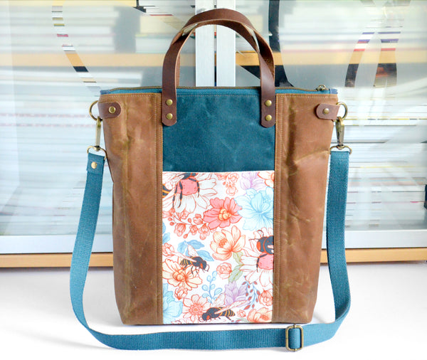 Bee Floral Crossbody Tote Bag