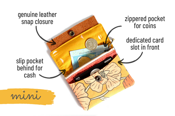 Orange Golden June Floral Mini Leather Snap Wallet