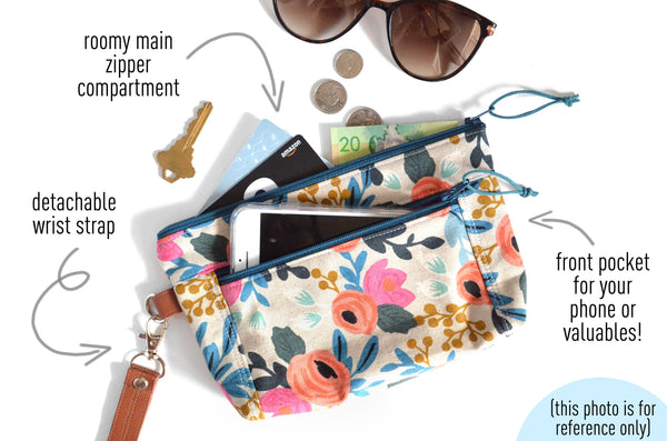 Ochre Floral Double-Zip Wristlet