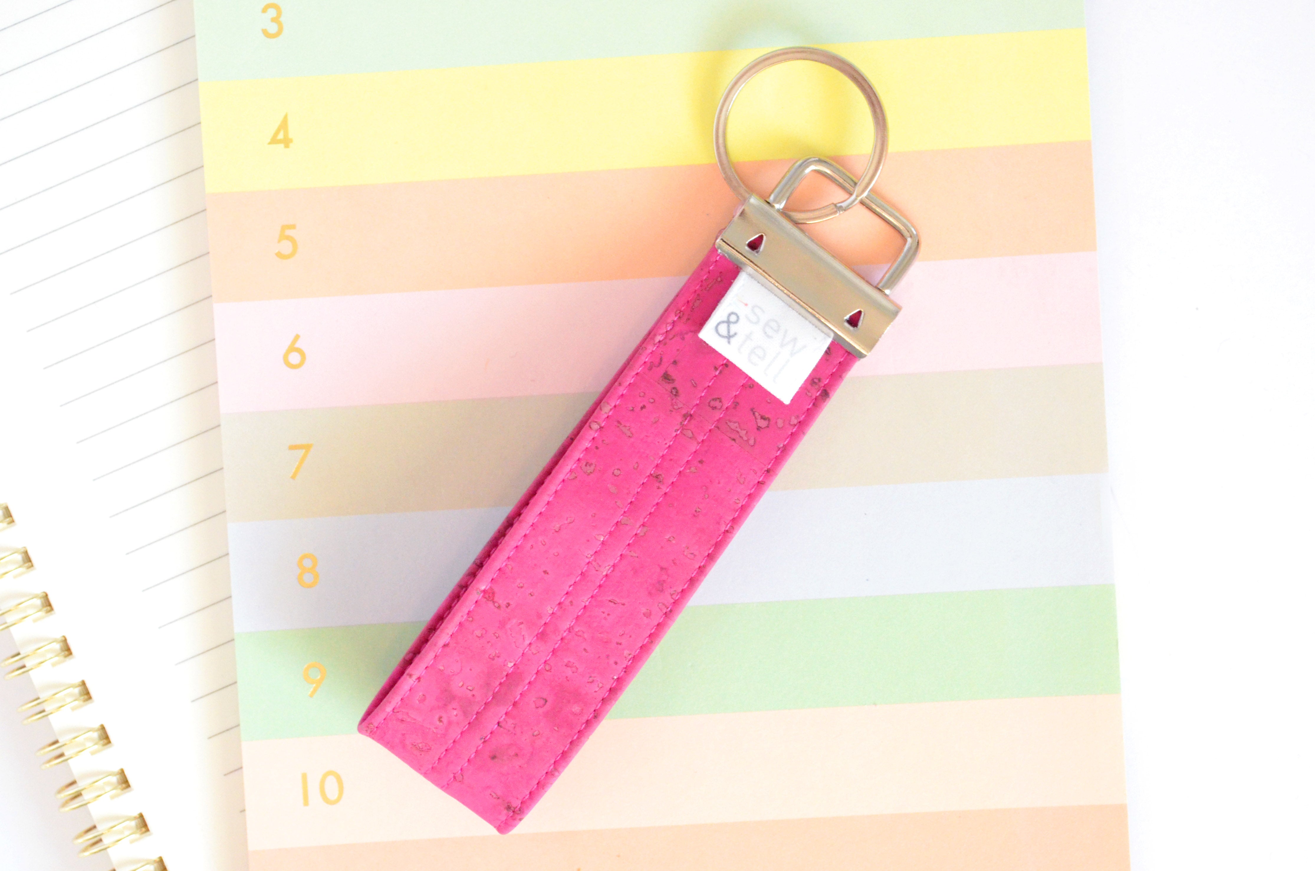 Hot Fuschia Cork Leather Keychain