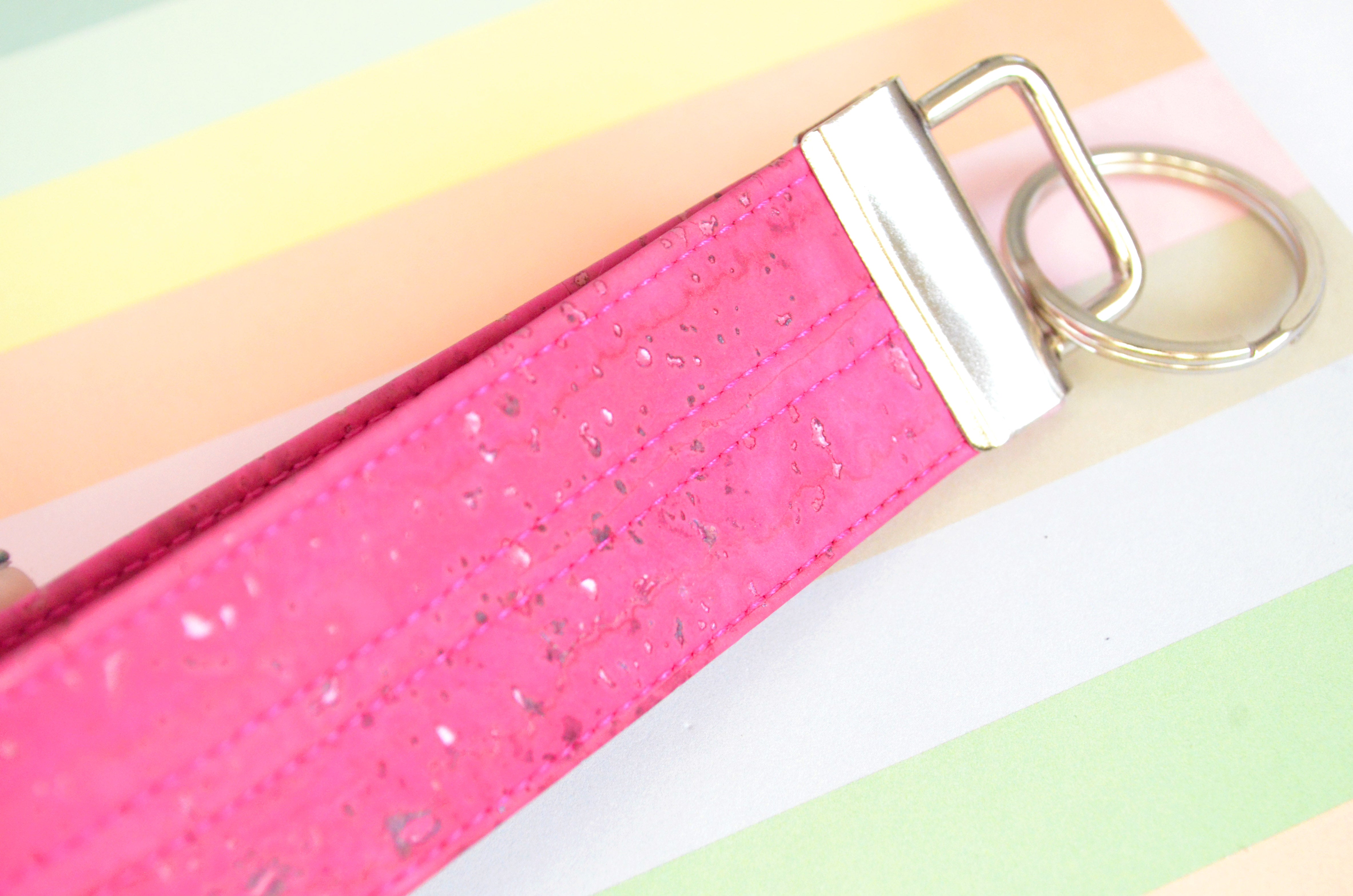 Hot Fuschia Cork Leather Keychain