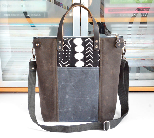 Brown & Black Mudcloth Crossbody Tote Bag