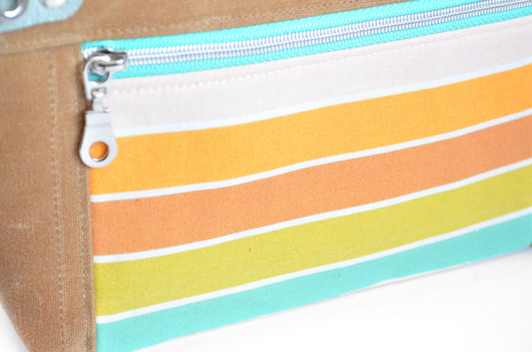 Waxed Canvas Summer Stripe Double-Zip Wristlet