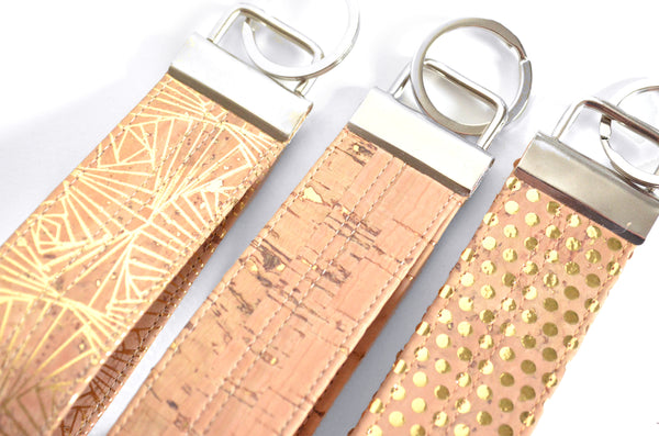 Gold Cork Leather Keychain