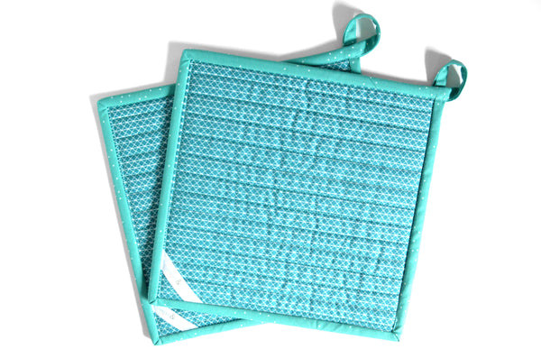 Turquoise Pot Holders - Dotted Binding