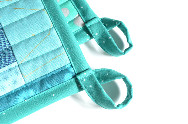 Turquoise Pot Holders - Dotted Binding