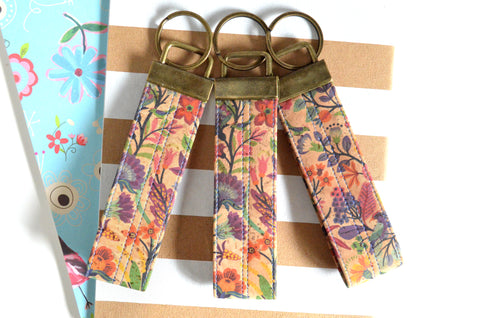 Folk Floral Cork Leather Keychain