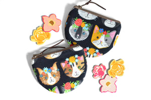 Flower Crown Cats Round Coin Purse