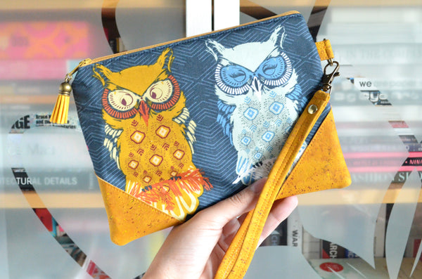 Blue Owl Cork Wristlet Clutch