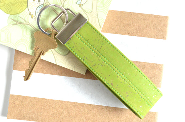 Lime Green Cork Leather Keychain